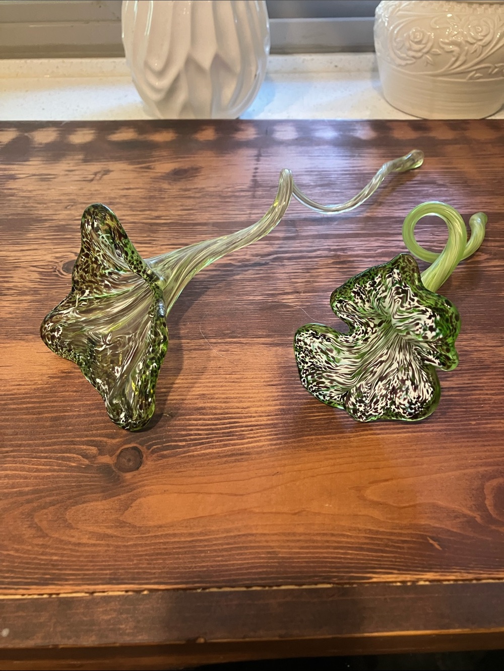 Handblown Green Glass Floral Sculpture - Home Art